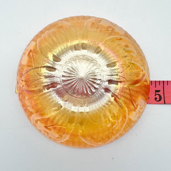 Iridescent Iris & Herringbone Marigold Compote Dish Vintage Carnival Glass 1940s - Picture 4 of 4